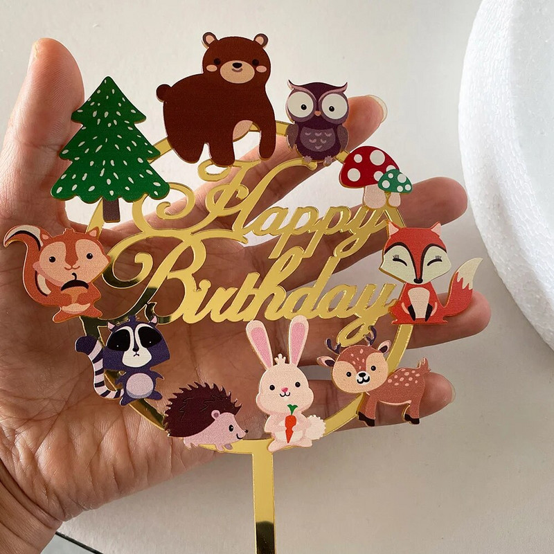 Metsa džungli loom pesukaru ahv siil jänes rebane koogi kaunistus kiik seen Metsapuu tara sünnipäeva tordi dekoratsioon