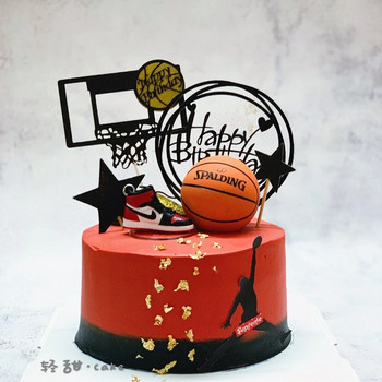 Aomily 6 см играчка Хранителен силикон Баскетбол Футбол Топпер за торта Декорация на торта за рожден ден за Декорация на партита за деца