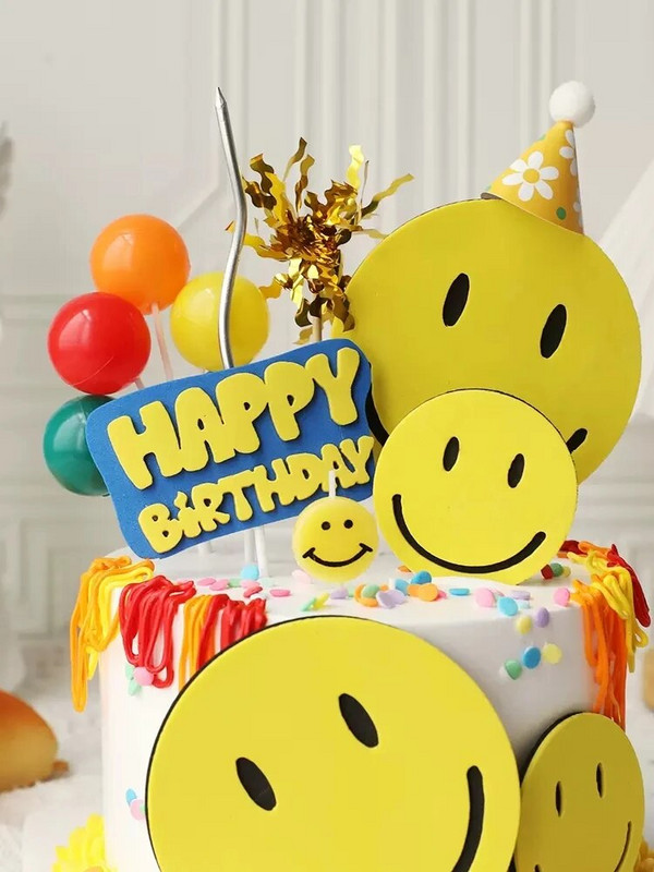 3db/szett Smile EVA Születésnapi torta Babazuhany Esküvői Party Cupcake Topper gyerekeknek Fiú szülinapi torta dekorációs ajándékok