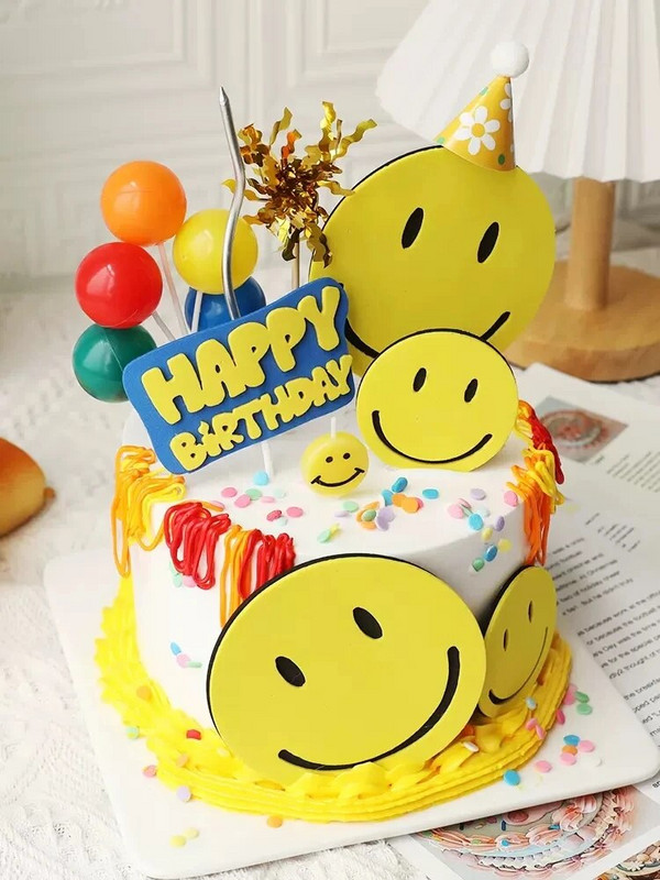 3db/szett Smile EVA Születésnapi torta Babazuhany Esküvői Party Cupcake Topper gyerekeknek Fiú szülinapi torta dekorációs ajándékok