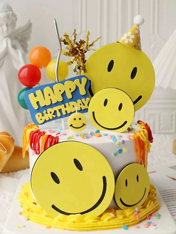 3db/szett Smile EVA Születésnapi torta Babazuhany Esküvői Party Cupcake Topper gyerekeknek Fiú szülinapi torta dekorációs ajándékok
