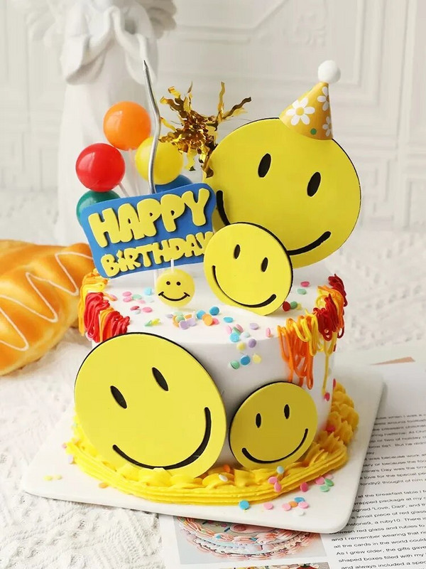 3db/szett Smile EVA Születésnapi torta Babazuhany Esküvői Party Cupcake Topper gyerekeknek Fiú szülinapi torta dekorációs ajándékok