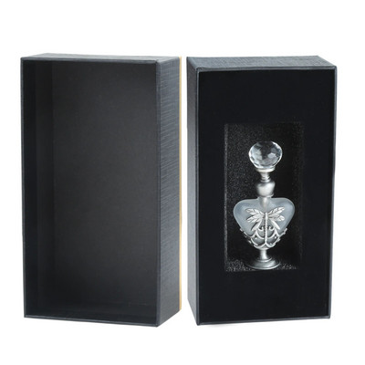 Decor Sticla din sticlă mată de epocă Metal Dragonfly în formă de inimă Recipient de parfum gol de 5 ml Capac de cristal cu ornament pentru cutie cadou