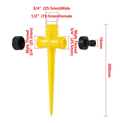 Dupla kimenetű, ütős billenő locsoló fúvóka 360 fokos forgósugaras mezőgazdasági kerti öntözőszórók 1/2"-os apa menet