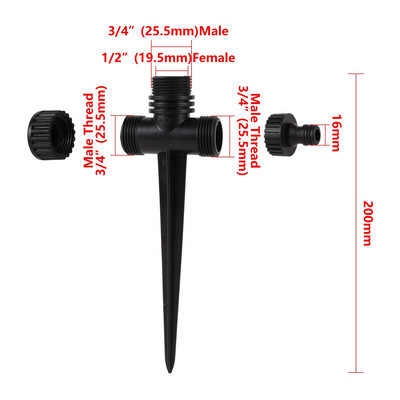 Dupla kimenetű, ütős billenő locsoló fúvóka 360 fokos forgósugaras mezőgazdasági kerti öntözőszórók 1/2"-os apa menet