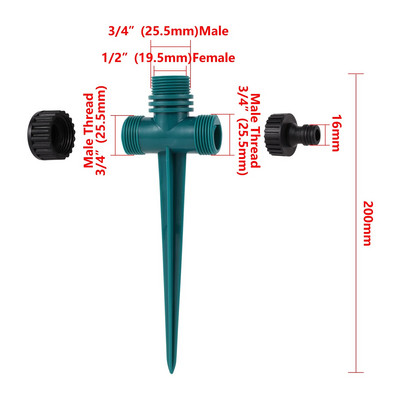 Dupla kimenetű, ütős billenő locsoló fúvóka 360 fokos forgósugaras mezőgazdasági kerti öntözőszórók 1/2"-os apa menet