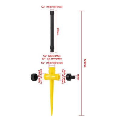 Dupla kimenetű, ütős billenő locsoló fúvóka 360 fokos forgósugaras mezőgazdasági kerti öntözőszórók 1/2"-os apa menet