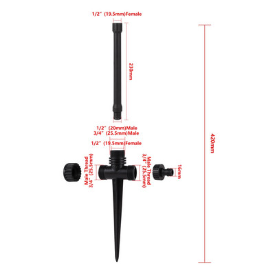 Dupla kimenetű, ütős billenő locsoló fúvóka 360 fokos forgósugaras mezőgazdasági kerti öntözőszórók 1/2"-os apa menet