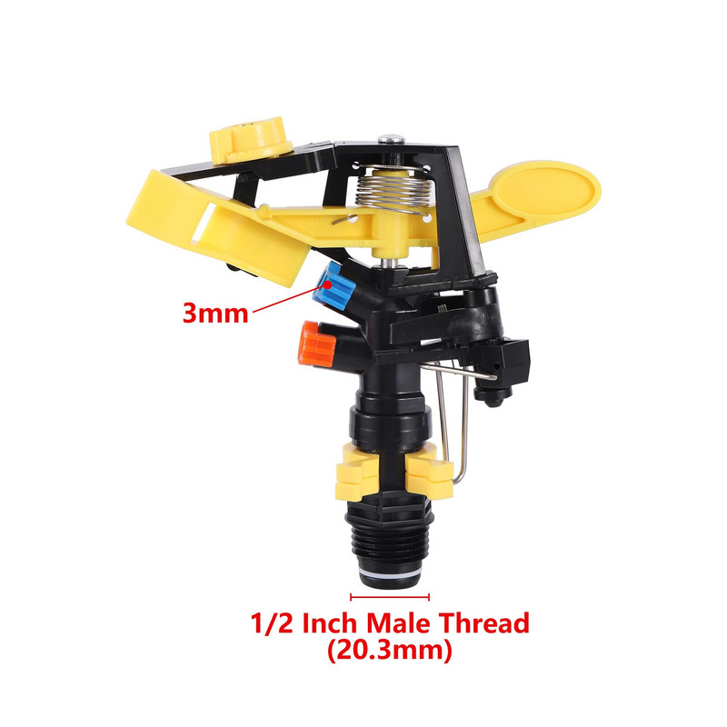 Dupla kimenetű, ütős billenő locsoló fúvóka 360 fokos forgósugaras mezőgazdasági kerti öntözőszórók 1/2"-os apa menet