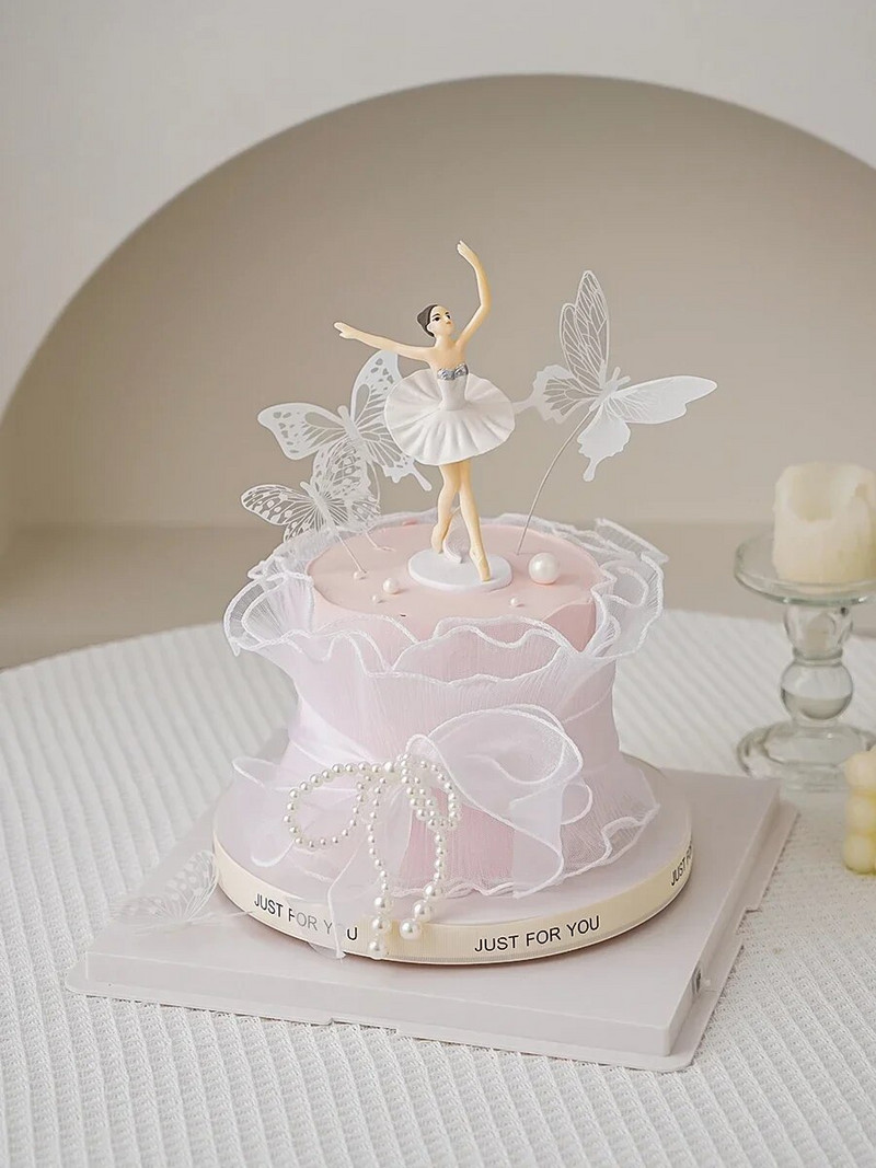 Balerinų mergaičių tortų kepuraitės Šokių balerinų mergaičių figūrėlės su gimtadieniu Baleto mergaičių tortų dekoravimo reikmenys