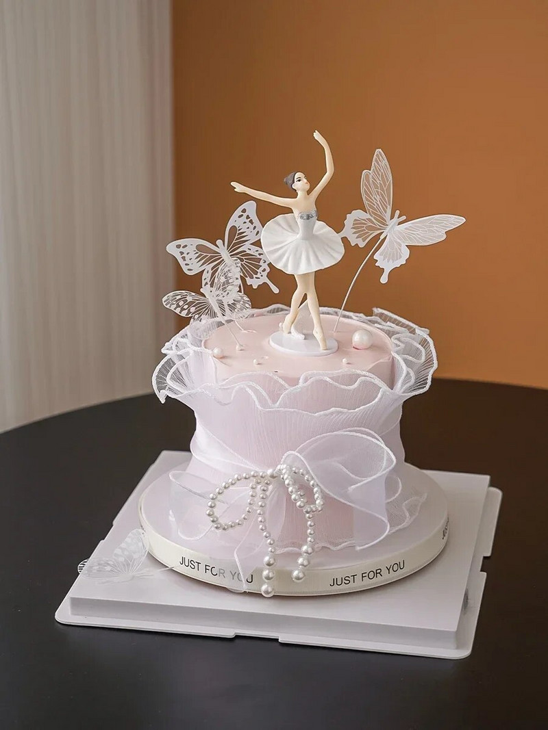 Balerinų mergaičių tortų kepuraitės Šokių balerinų mergaičių figūrėlės su gimtadieniu Baleto mergaičių tortų dekoravimo reikmenys