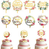 2023 Flower Plant Happy Birthday Cake Pealkiri, Kuldne 3D Akrüülist Lastepeo Magustoidu Koogipealne Baby Shower Tordikingituseks