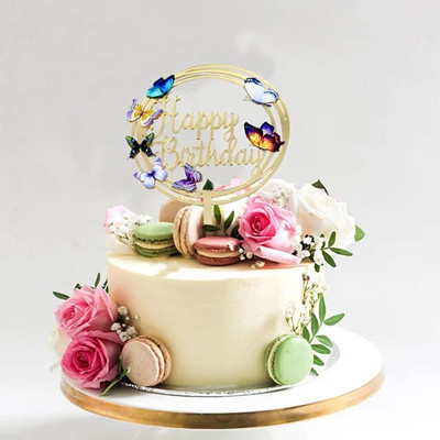 2023 Flower Plant Happy Birthday Cake Pealkiri, Kuldne 3D Akrüülist Lastepeo Magustoidu Koogipealne Baby Shower Tordikingituseks