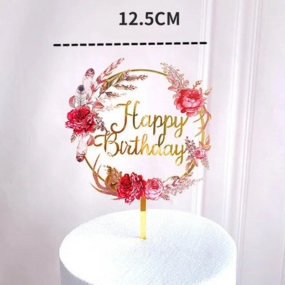 2023 Flower Plant Happy Birthday Cake Pealkiri, Kuldne 3D Akrüülist Lastepeo Magustoidu Koogipealne Baby Shower Tordikingituseks