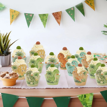 Опаковка за тарталети с динозаври Декорации за празненство Честит рожден ден Деца Вложка за торта за бебешко парти Топери Парти с динозаври Супили