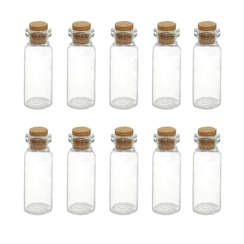 10 vnt 1 * 2,8 cm mini stiklinis butelis Mažas mažytis skaidrus kamštienos kamštis Stikliniai palinkėjimų buteliai Skaidrus stiklo indelis kamštienos butelis JK0912