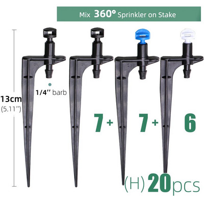 MUCIAKIE 20 buc. Duze de aburire 90/180/360 de grade pe țăruș de 10,7 cm 1/4 inchi Sprinklere de irigare pentru grădină pentru agricultură