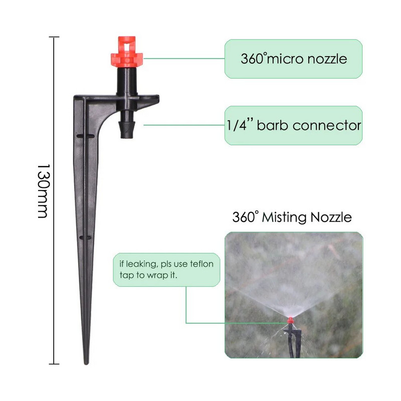 MUCIAKIE 20 buc. Duze de aburire 90/180/360 de grade pe țăruș de 10,7 cm 1/4 inchi Sprinklere de irigare pentru grădină pentru agricultură