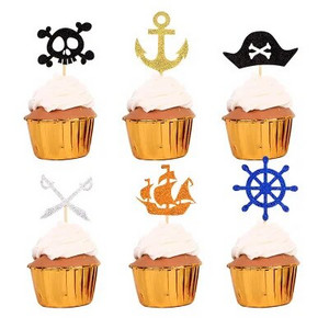 Tengeri kalóz témájú papírból készült születésnapi tortadíszek kalózkoponya hajó kormánylapátos tortafeltétek gyerekeknek Születésnapi tortadíszek