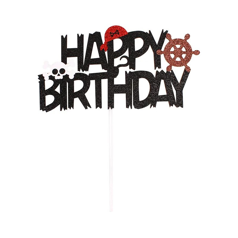 Tengeri kalóz témájú papírból készült születésnapi tortadíszek kalózkoponya hajó kormánylapátos tortafeltétek gyerekeknek Születésnapi tortadíszek