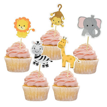 Forest Party Cartoon Animal Cake Topper Birthday Print Baby Bath Cup Cake Insert Jungle Основна картина Консумативи за декорация на парти