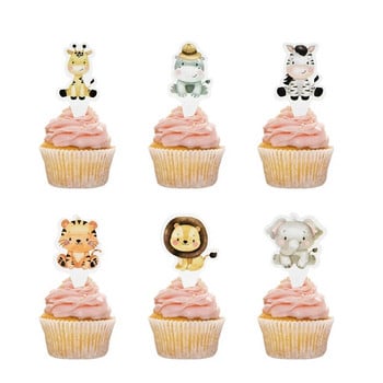 Forest Party Cartoon Animal Cake Topper Birthday Print Baby Bath Cup Cake Insert Jungle Основна картина Консумативи за декорация на парти