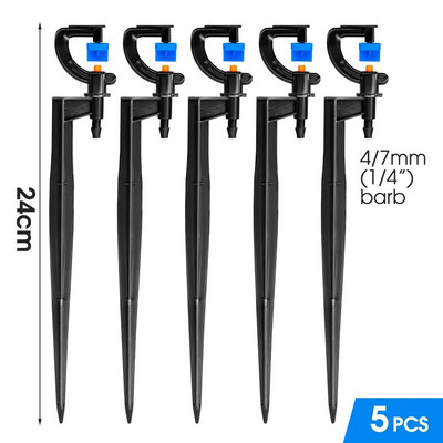 5 db 180 fokos fénytörésű mikro öntözéses locsoló permetező 21 cm-es öntözési kellékekkel 4/7 mm-es tömlős kerti üvegházhoz