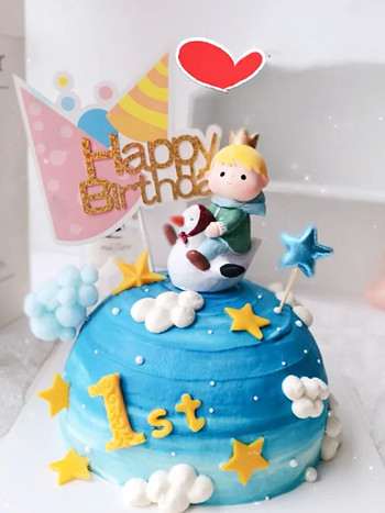 Анимационен сладък малък принц, бебе момче с роза, покривка за торта за рожден ден, анимационна украса за парти декоратори за торти Любовни подаръци