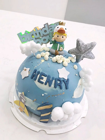 Анимационен сладък малък принц, бебе момче с роза, покривка за торта за рожден ден, анимационна украса за парти декоратори за торти Любовни подаръци