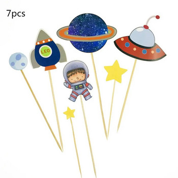 7/9PCS Cupcake Toppers Outer Space Astronaut Solar System Insert Σπιτικό Planet Birthday Cupcake Διακοσμήσεις για παιδιά