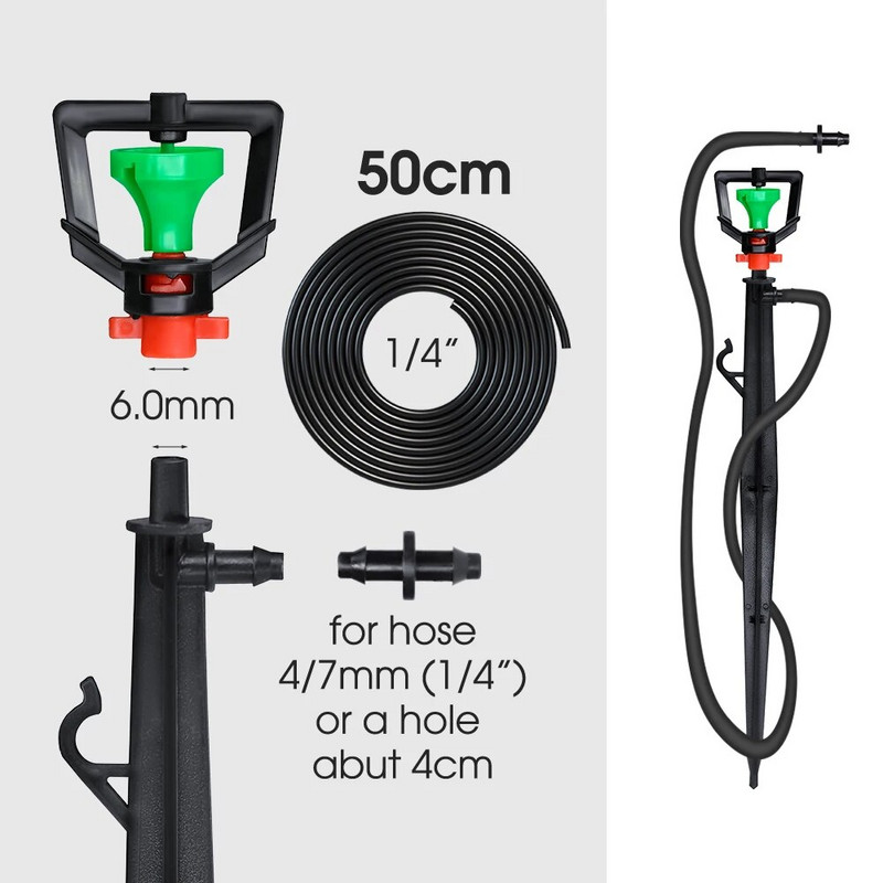 5 tk 360° pöörlevad mikrovihmutid 22 cm vaiadega Aia muru kasvuhoone kastmissüsteemi otsik Big Green Wheel