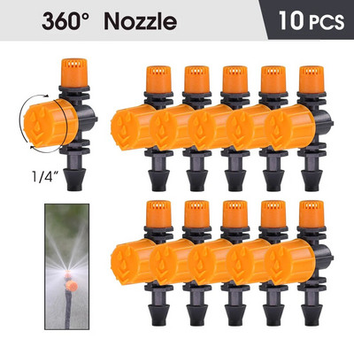10 tk 180° 360° reguleeritav kastmisvihmut mikrotilguti niisutussüsteemi otsik 1/4`` Aia terrass kasvuhoone pihusti 0-80 l/h