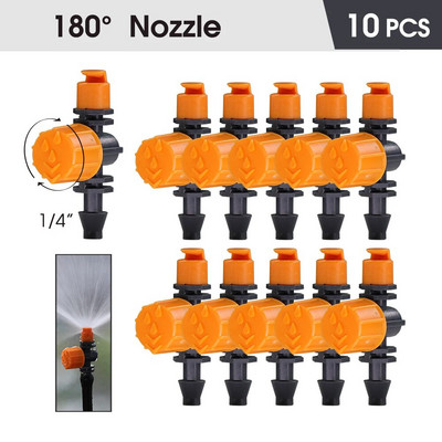 10 tk 180° 360° reguleeritav kastmisvihmut mikrotilguti niisutussüsteemi otsik 1/4`` Aia terrass kasvuhoone pihusti 0-80 l/h