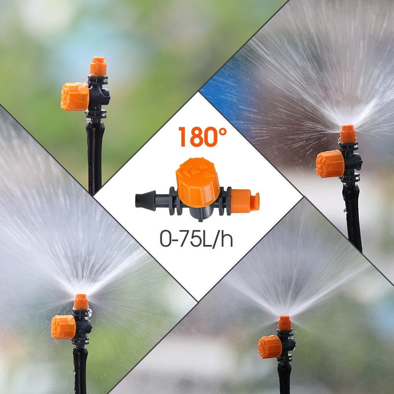 10 tk 180° 360° reguleeritav kastmisvihmut mikrotilguti niisutussüsteemi otsik 1/4`` Aia terrass kasvuhoone pihusti 0-80 l/h