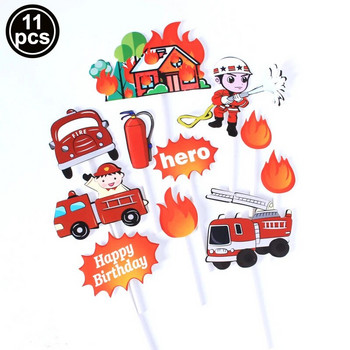 Fireman Cake Topper Toppers Cupcake Toppers Пожарен хидрант Камион Пожарникарски шлем Тема за деца Момче Момиче Декорация на торта Честит рожден ден