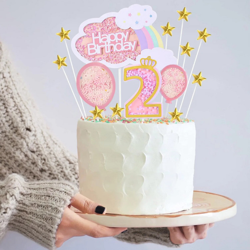 Ozdoba na tortu k druhým narodeninám, zlatá, pre druhé narodeniny, dekoračné potreby na ozdôbku na tortu Smash, dekorácia na tortu k dvojročným narodeninám.