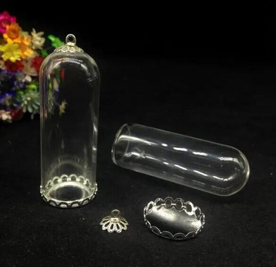 3 tk 50 * 18 mm kellapurgi torukujuline klaasgloobus hõbeda/pronksiga kaetud aluskorgi komplekt klaaspudeli kaelakee isetehtud ripats isetehtud klaasviaalid