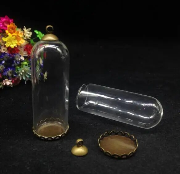 3 tk 50 * 18 mm kellapurgi torukujuline klaasgloobus hõbeda/pronksiga kaetud aluskorgi komplekt klaaspudeli kaelakee isetehtud ripats isetehtud klaasviaalid