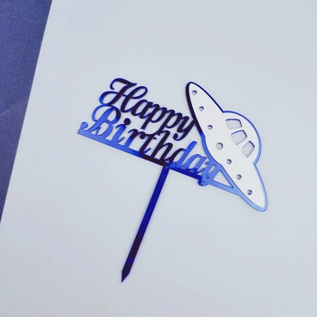 Boy Airplane Acrylic Topper Happy Birthday Blue Glitter Birthday Cupcake Toppers for Boys Birthday Birthday Cake Topper