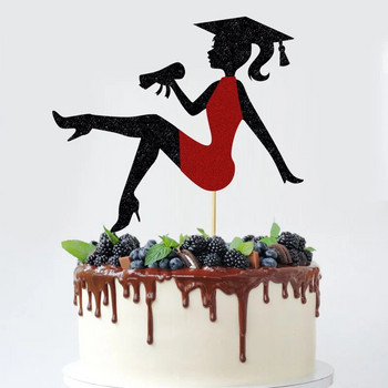 1 бр. Топ за торта за дипломиране на момиче с висок ток с бляскава капачка за диплома Диплома за дипломиране 2024 Торта за дипломиране Парти консумативи на тема