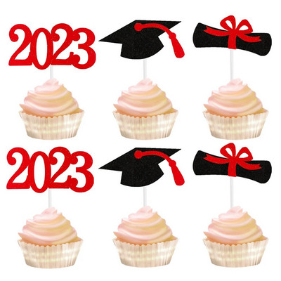 Νέα 2024 Graduation Party Cupcake Wrappers with Cake Topper Congratulation College Grad Party Decoration Supplies Class of 2023