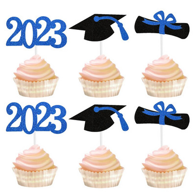 Νέα 2024 Graduation Party Cupcake Wrappers with Cake Topper Congratulation College Grad Party Decoration Supplies Class of 2023
