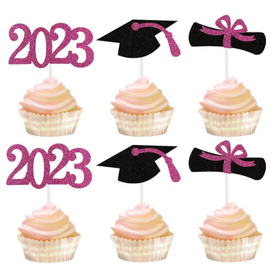 Νέα 2024 Graduation Party Cupcake Wrappers with Cake Topper Congratulation College Grad Party Decoration Supplies Class of 2023