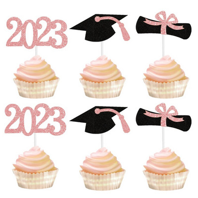 Νέα 2024 Graduation Party Cupcake Wrappers with Cake Topper Congratulation College Grad Party Decoration Supplies Class of 2023