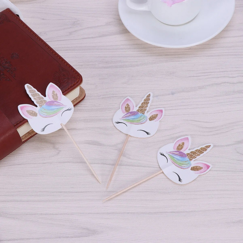 48 vnt Gimtadienio torto puošmena Vaisių pyragai Dovanų dangtelis Medinis Vienaragis Vėliavos Keksiukų rinktukai Kūdikių berniukų Popieriniai puodeliai