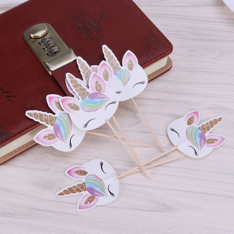 48 vnt Gimtadienio torto puošmena Vaisių pyragai Dovanų dangtelis Medinis Vienaragis Vėliavos Keksiukų rinktukai Kūdikių berniukų Popieriniai puodeliai