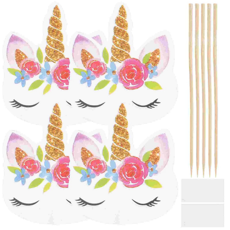 48 vnt Gimtadienio torto puošmena Vaisių pyragai Dovanų dangtelis Medinis Vienaragis Vėliavos Keksiukų rinktukai Kūdikių berniukų Popieriniai puodeliai