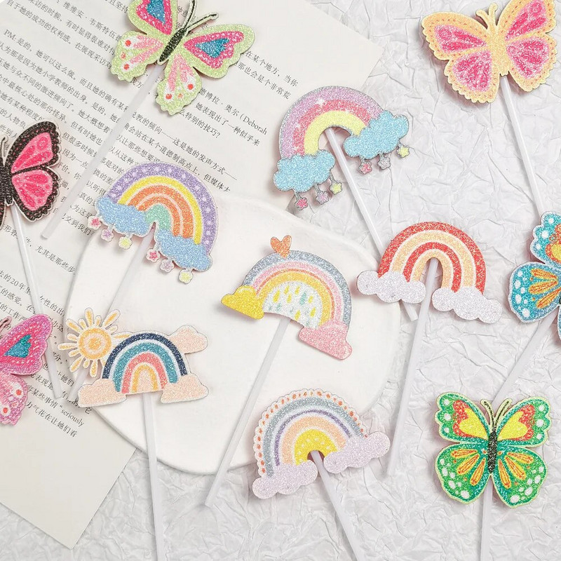 Torditops liblikas vikerkaar päike Palju õnne sünnipäevaks Pulmad Printsess Lastepidu Tassikoogitopsid Baby Shower Küpsetamine Magustoidukaunistus