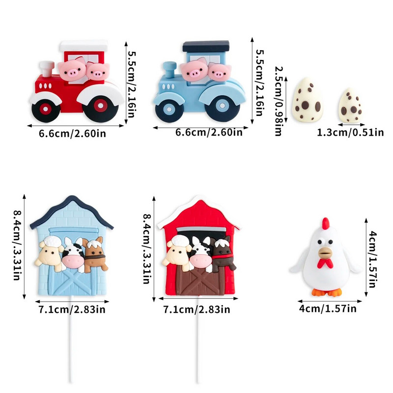 Põllumajandusloomade koogikaunistus Taluloomade tibu lehma sigade autokoogitops beebiõhtu jaoks Laste sünnipäevapeo lehmade teemaline kaunistus