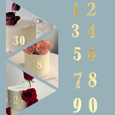 10 tk/komplekt Akrüülist numbrid 0-9 Kuldsed koogikatted palju õnne sünnipäevaks pulmade kaunistamiseks